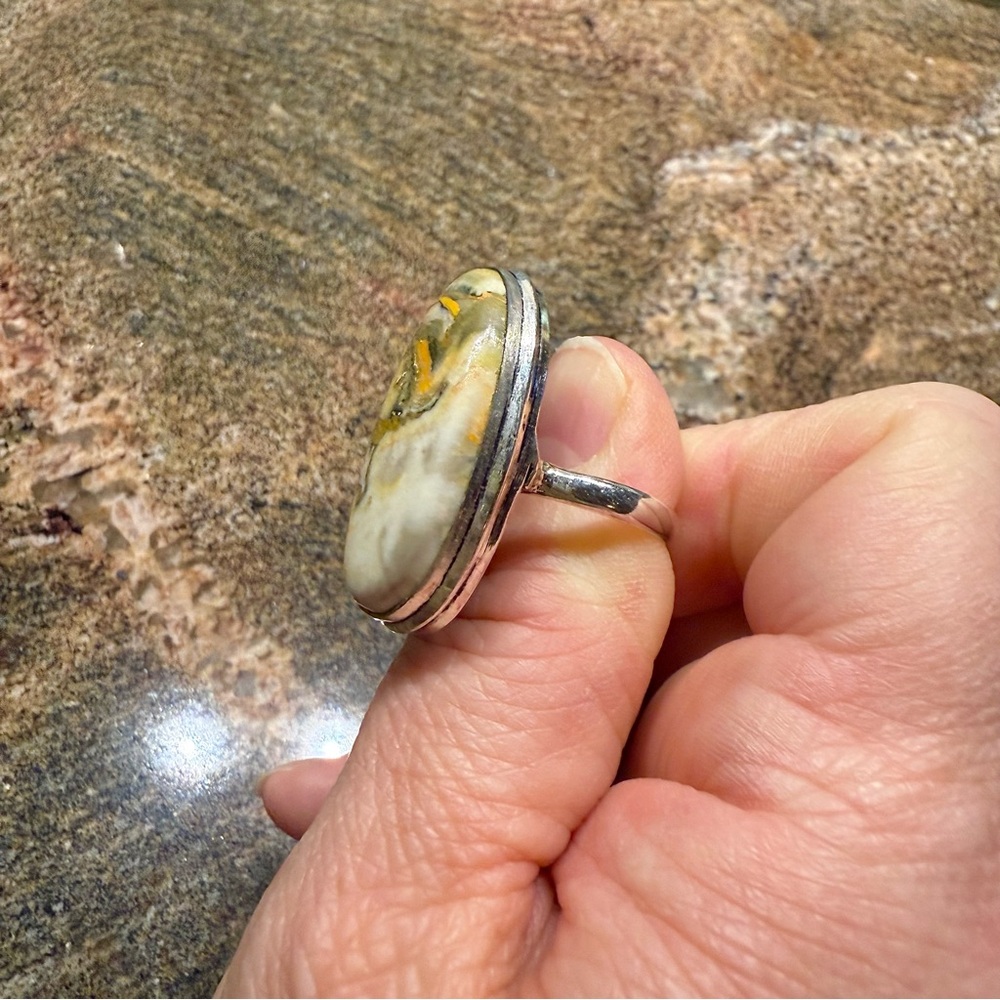 Bumblebee Jasper Large Silver Artisan Ring, Size 9 Gold / Yellow, Orange, Taupe - Picture 4 of 7